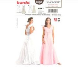 8056 BURDA EMPIRE BRIDE FLOOR GOWN, BUSTLE, TRAIN PATTERN 10-24